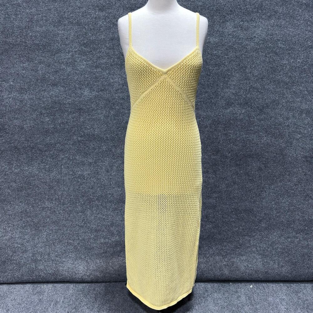 TOCCIN X RTR Dress Womens M Yellow Crochet Slip Maxi Lined Spaghetti Strappy